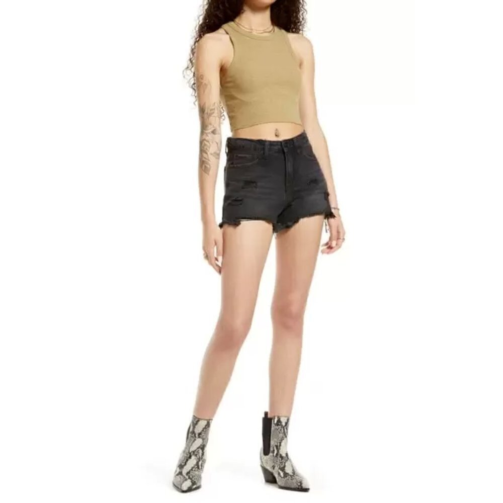 BP Nordstrom Black Destroy Ribbed Washed Short Jeans